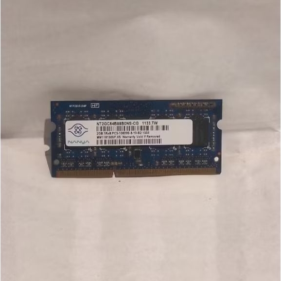 RAM Laptop 2GB DDR3 1333MHz PC3-10600S Nanya SODIMM Original Bekas Normal Siap Pakai