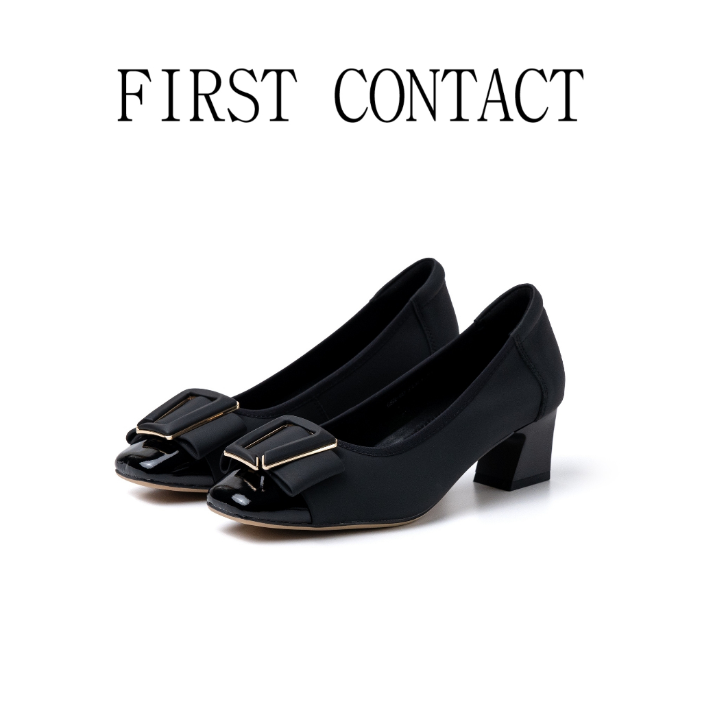 FIRST CONTACT Sepatu Heels Wanita Elegant Vaure Black Sepatu Kerja Kulit Asli
