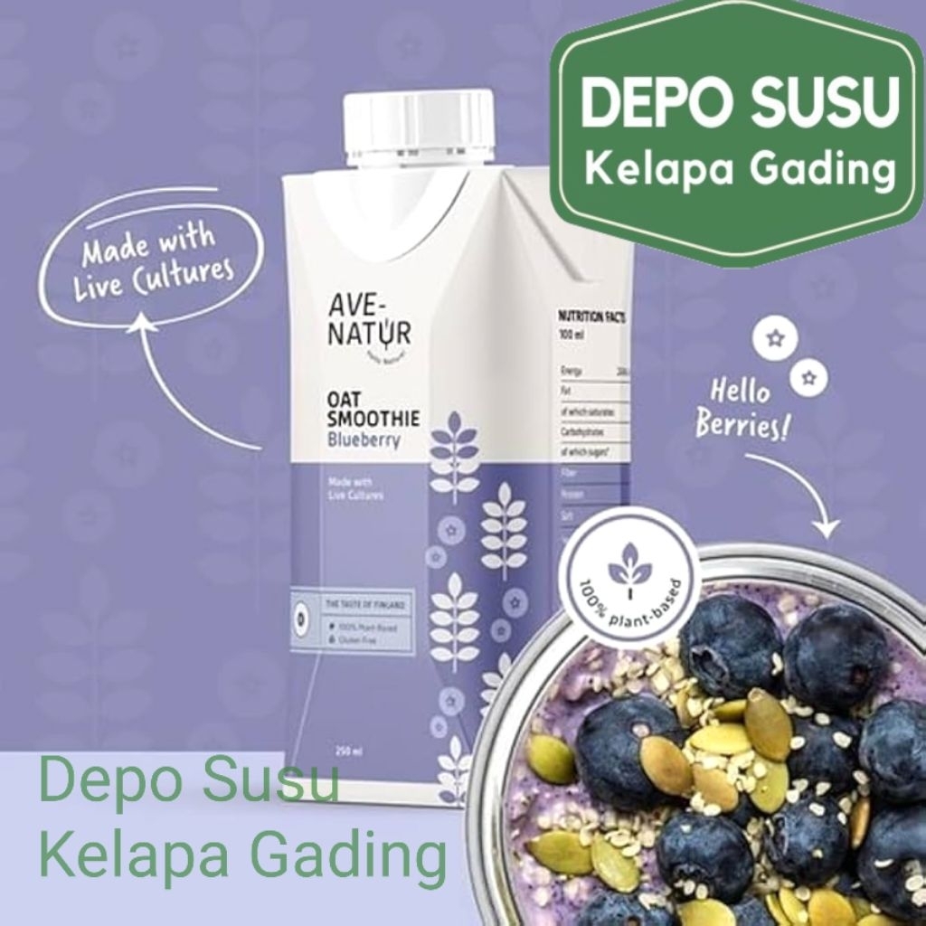 Ave-Natur Hello Nature 250ml Oat Drink Blueberry Strawberry Matcha Chocolate | Semi Skimmed Oat Milk