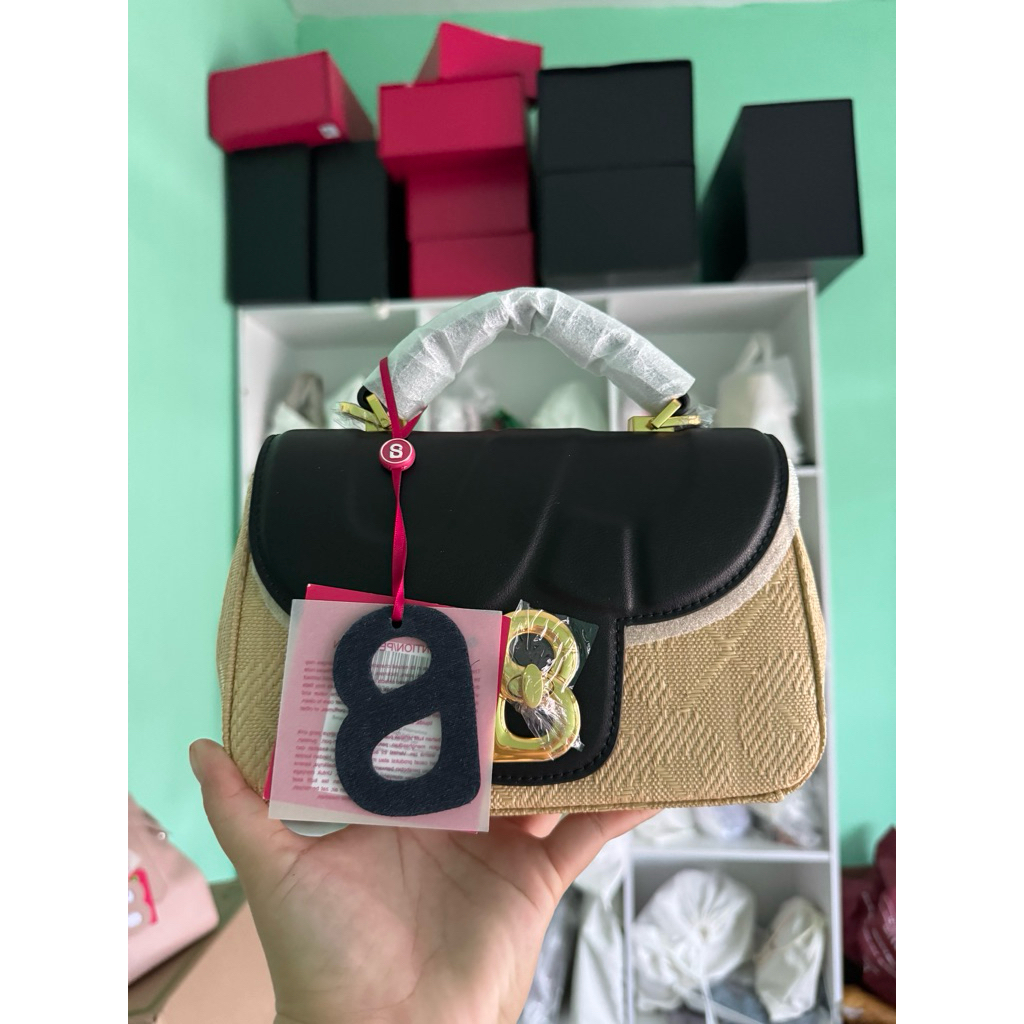 Alma Wicker Bag Buttonscarves BLACK+Box New SEGEL