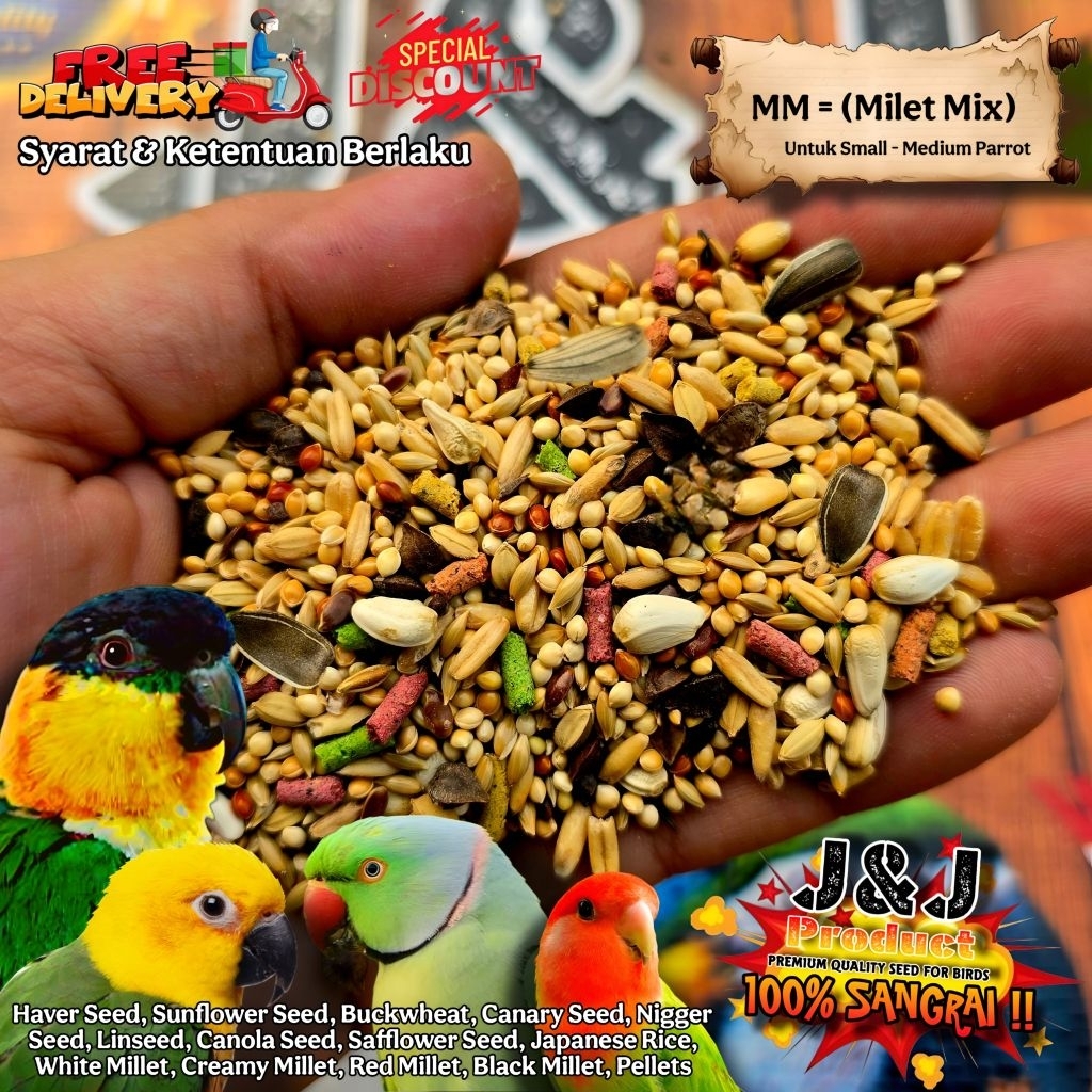 pakan burung J&J Milet Mix 5kg pakan harian lovebird pakan ternak lovebird