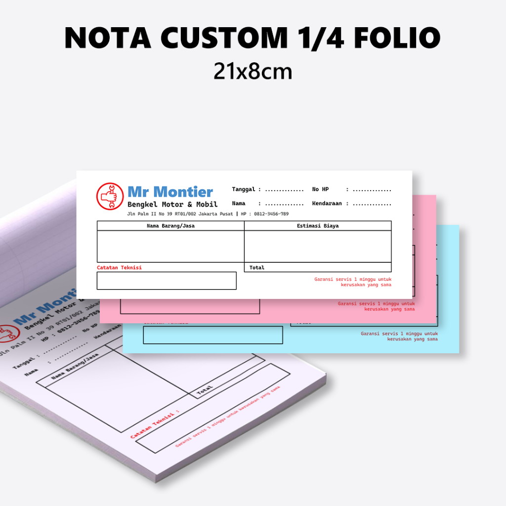 Cetak Nota Custom 1 Rim 1/4 Folio
