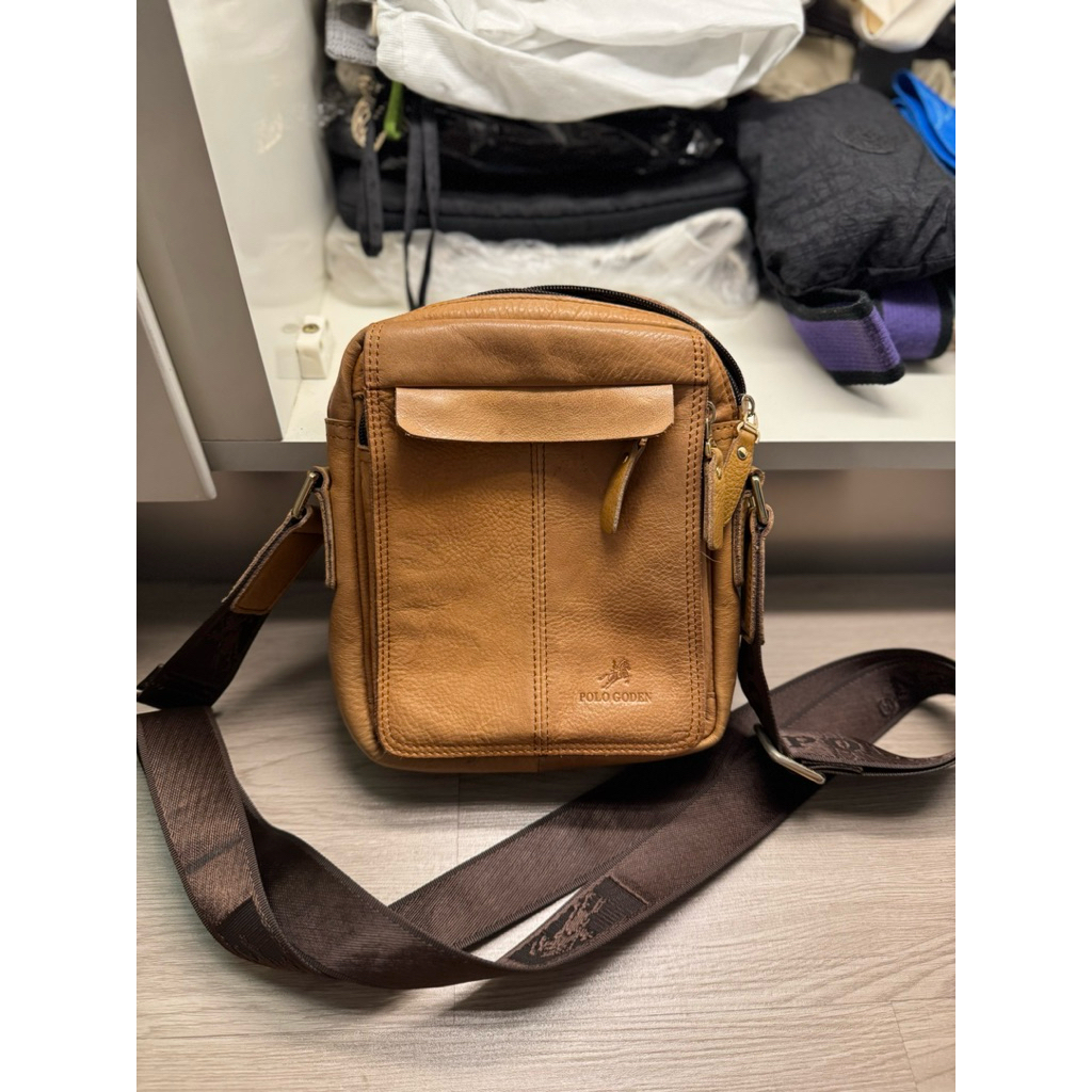 Preloved Tas Polo Selempang Laki / Tas Cowo Bekas Banyak Kantong / Tas Kulit Bekas Murah