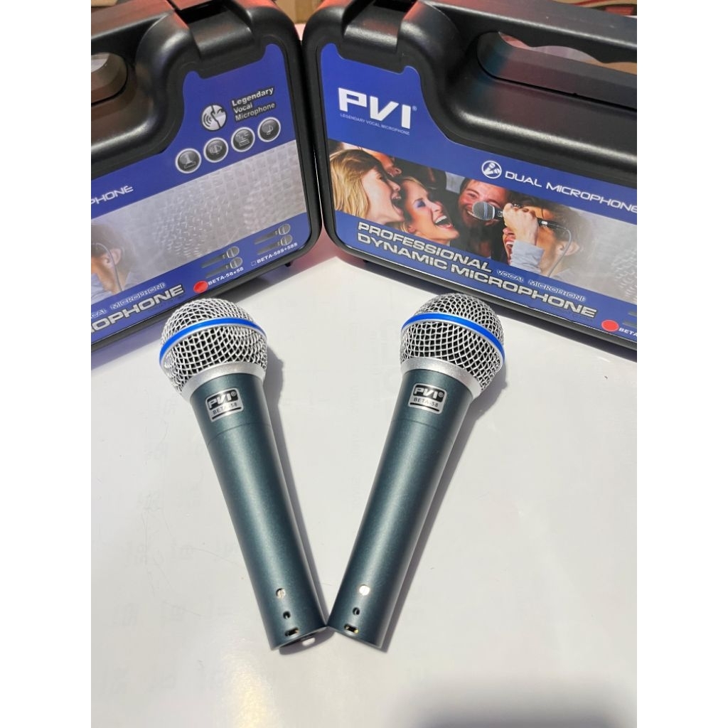 Mic Dynamic PVI Beta58 Beta 58 Koper isi 2 Mic Tanpa Saklar Original Mik Vokal Kabel BETA-58 Microph