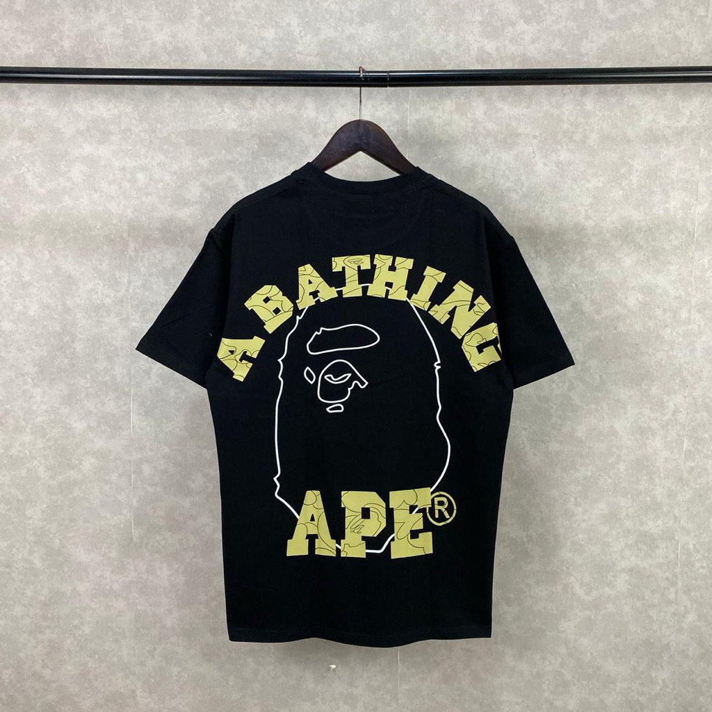 Baju Kaos STUSSY X BAPE Ape Head Black Tee Cotton T-Shirt Baju Kaos Atasan Pria & Wanita Unisex Stus