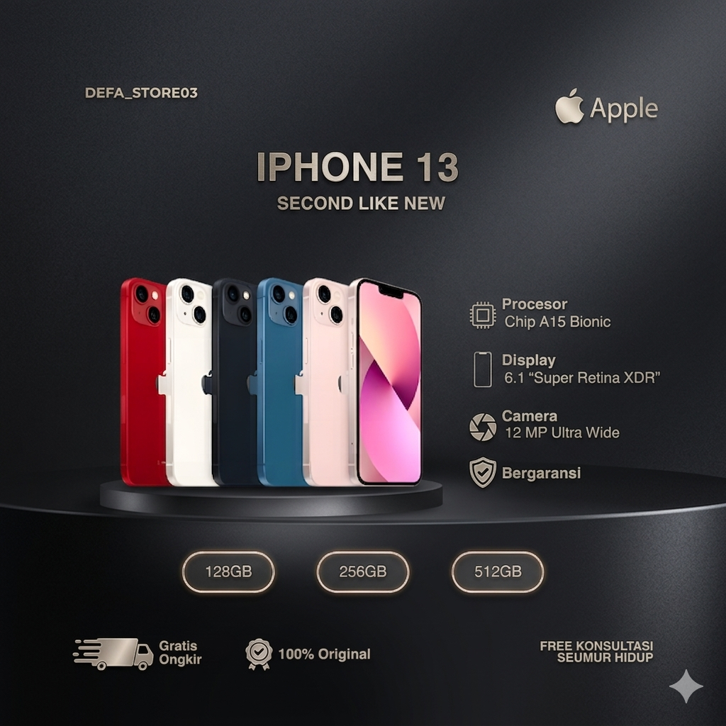IPHONE 13 SECOND LIKE NEW 128GB 256GB Hitam Hijau Biru Pink Merah Putih