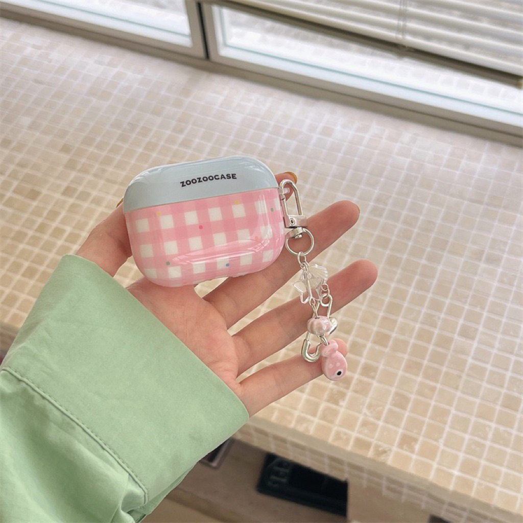 AirPods Case Pink Gingham Kotak Korean Cute Aesthetic + Ring AirPods 1/2/3/Pro