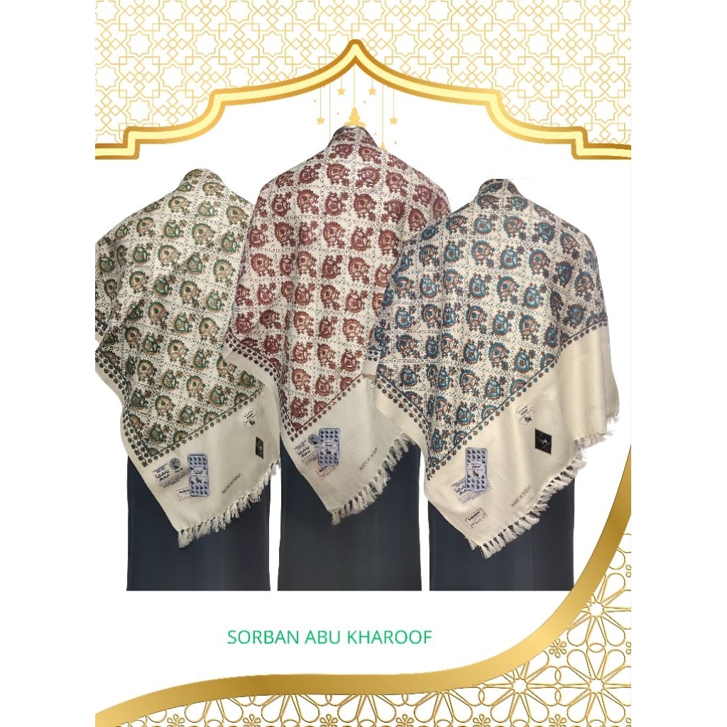 Sorban Arifat Original India dengan Print Kashmiri, Bahan Polywoll Tebal dan Mewah, Panjang 200cm Le