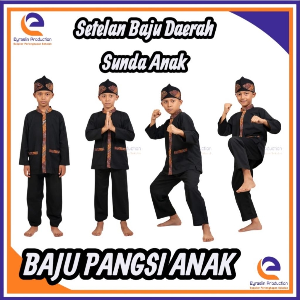 Baju Pangsi Anak Sekolah SD – Setelan Baju Daerah Sunda Anak | Pangsi Silat Anak | Baju Adat Anak La