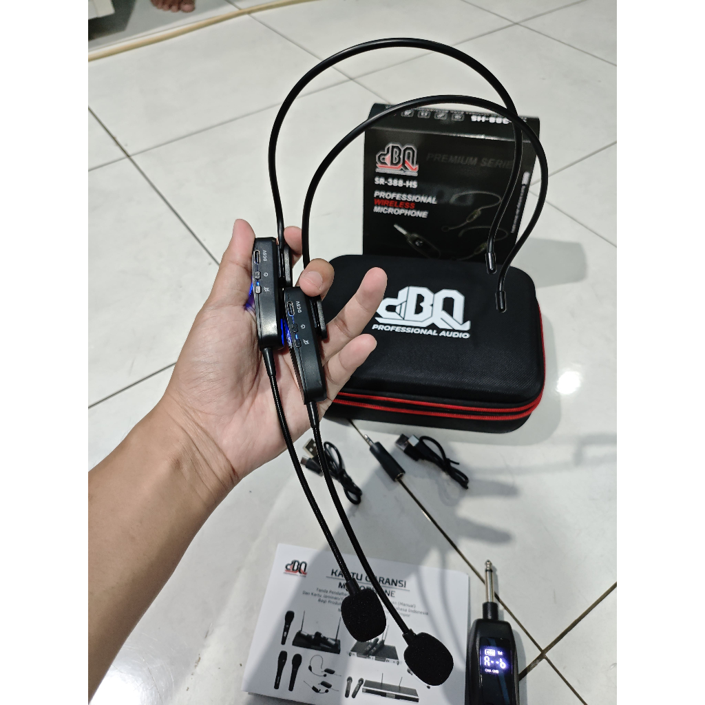 Mic Wireless DBQ 388HS 388-HS 388 HS Original 2 Mic Clip on Bando Headset 2 Mic Telinga MICROPHONE W
