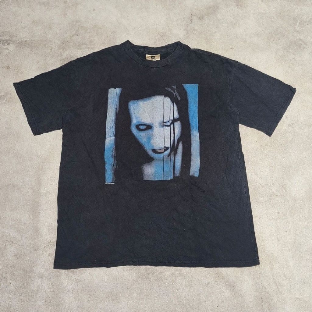 Baju kaos band  vtg Vintage Marilyn Manson Shirt Sz L Single Stitch Rock Band Tee Winterland  1998
