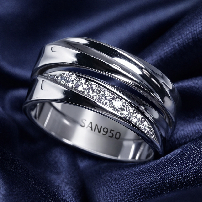 Cincin Emas Putih Couple SAN950 C351 | Ring Nikah Tunangan Original Custom Ukir Nama