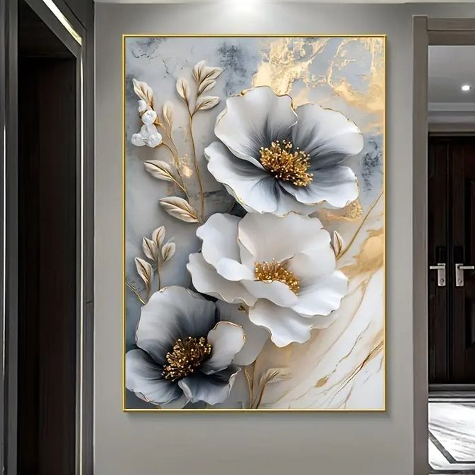 lukisan bunga modern dinding kamar tidur hiasan dinding ruang tamu hotel 3D 3 dimensi tekstur