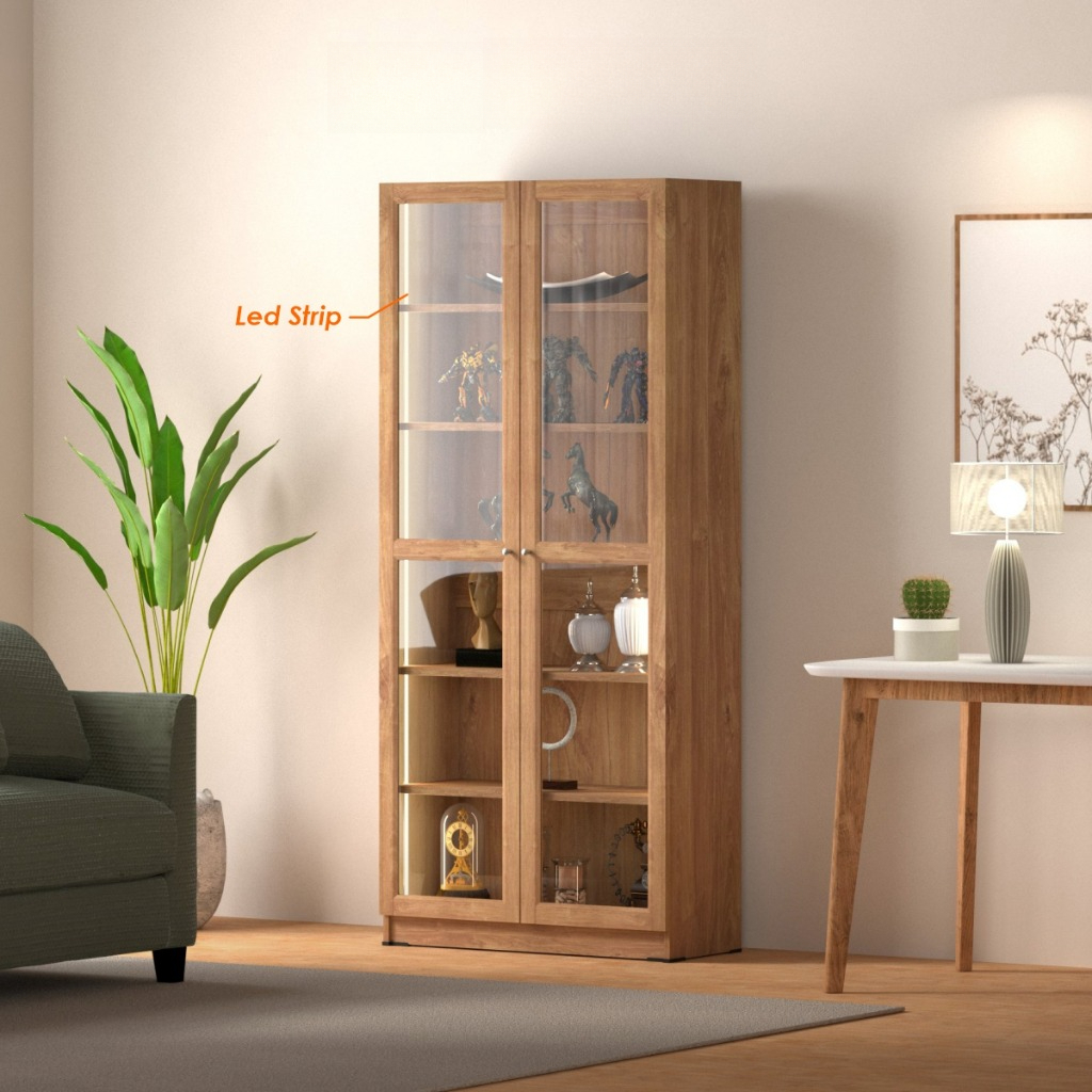 RAS GRATIS ONGKIR DAN PENGEMBALIAN NEW SHOWCASE LED LEMARI DISPLAY KAYU NATURAL / RAK KABINET / GENI