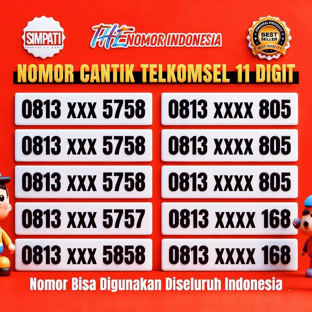 Nomor Cantik Telkomsel Simpati 11 DIGIT 4G/5G/LTE Hoki 5757/5858/5758/168/1168/8005/8055/805/8081/19