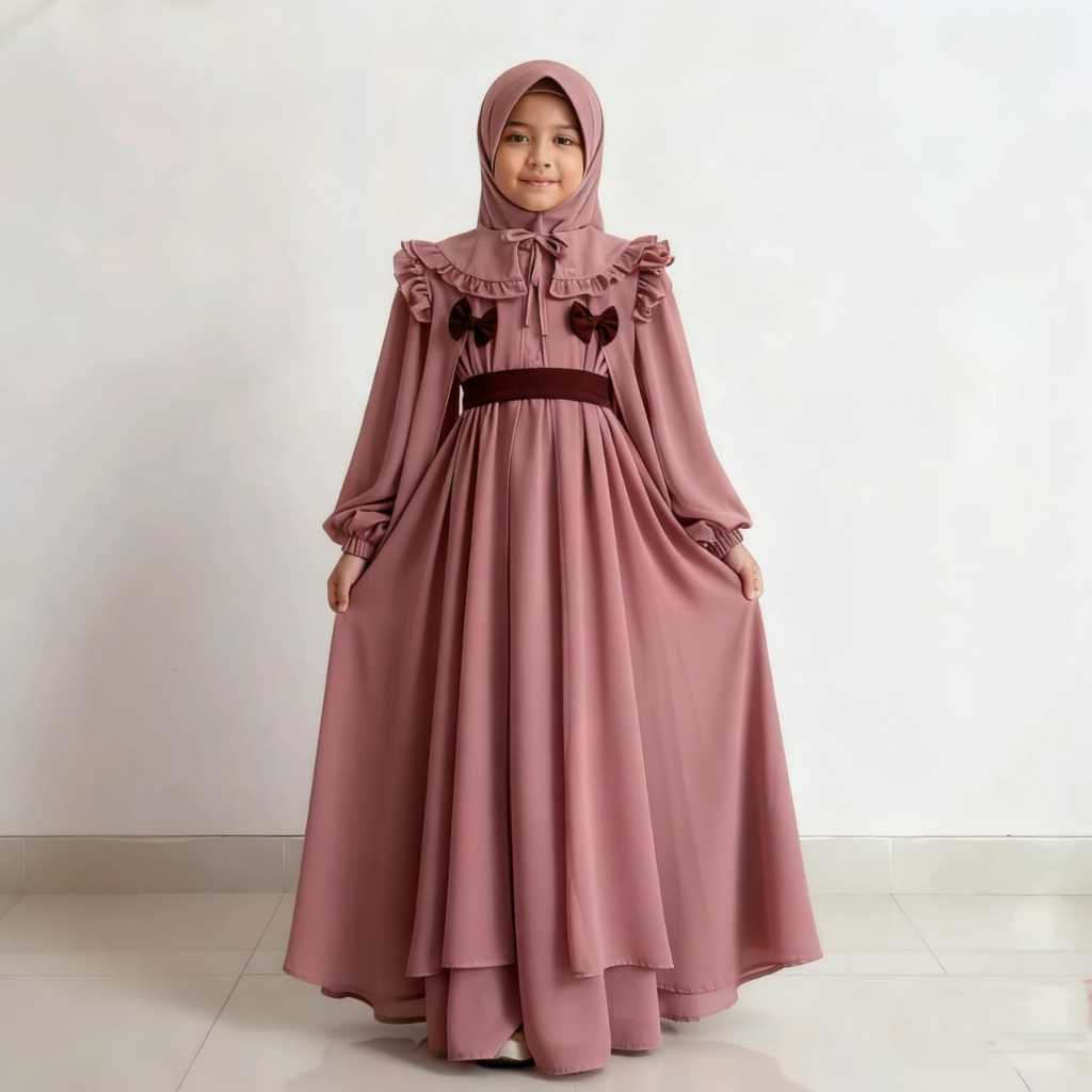 Chalisha polos dress set outher gamis kurung wanita muslim terbaru bahan ceruty baby doll tali pingg