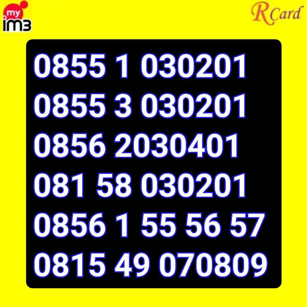Perdana Nomor Cantik Indosat im3 11 12 digit Urut 030201 555657 070809
