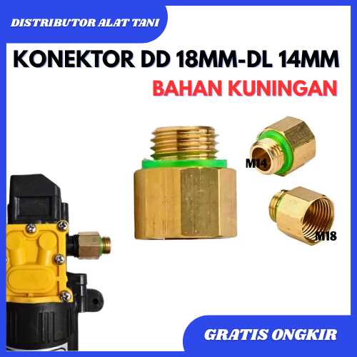 KONEKTOR NEPEL DRAT 18MM KE DRAT LUAR 14MM BAHAN KUNINGAN