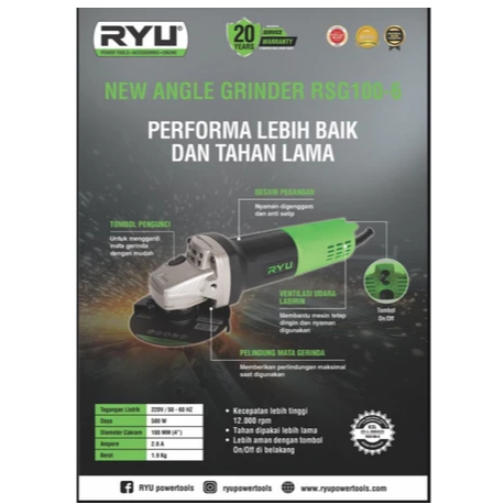 RYU GERINDA TANGAN 4 INCH RSG100-6 - Mesin Gerinda Tangan - NEW PRODUK OF RYU 100% ORIGINAL RYU RSG 