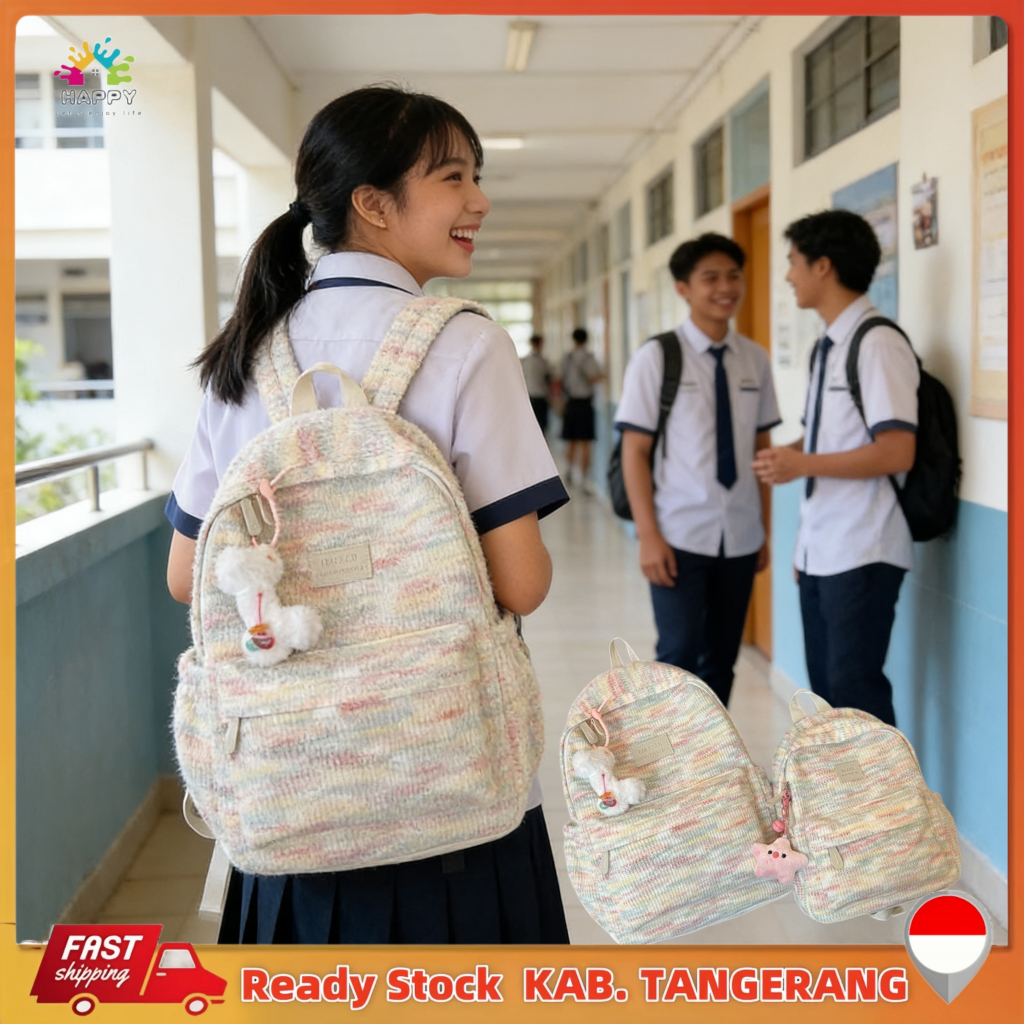 Pelangi Mewah Rajutan Tas Sekolah Wanita Tas Sekolah Pelangi Volume Tinggi Tas Trendi Tas