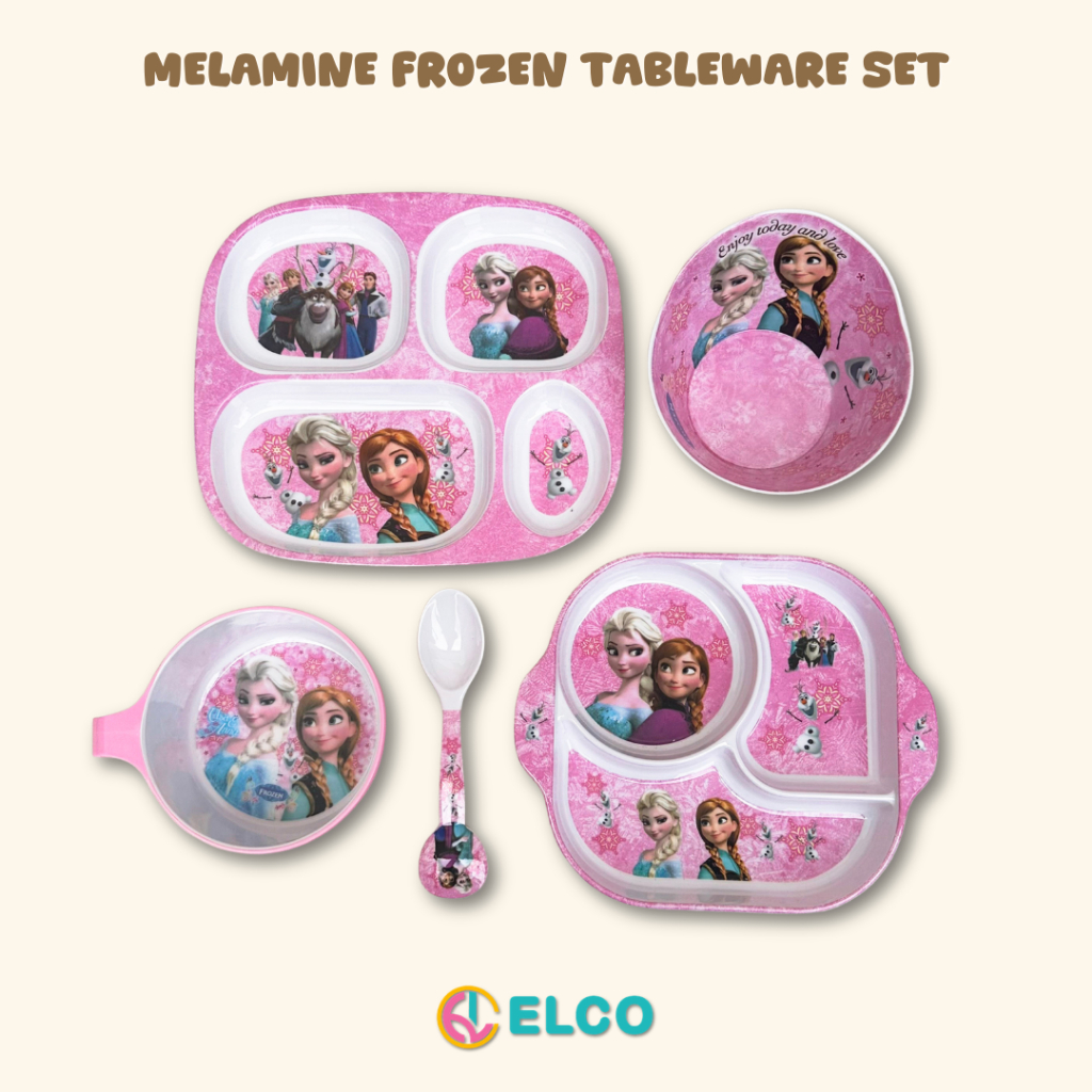 ELCO melamine frozen plate spoon bowl tableware set / / piring sendok anak bahan melamin Frozen