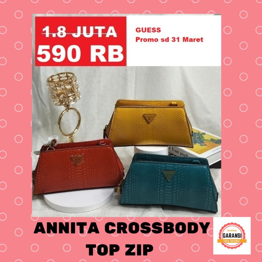Tas sling bag Guess wanita seri ANNITA CROSSBODY TOP ZIP 100% Original Store