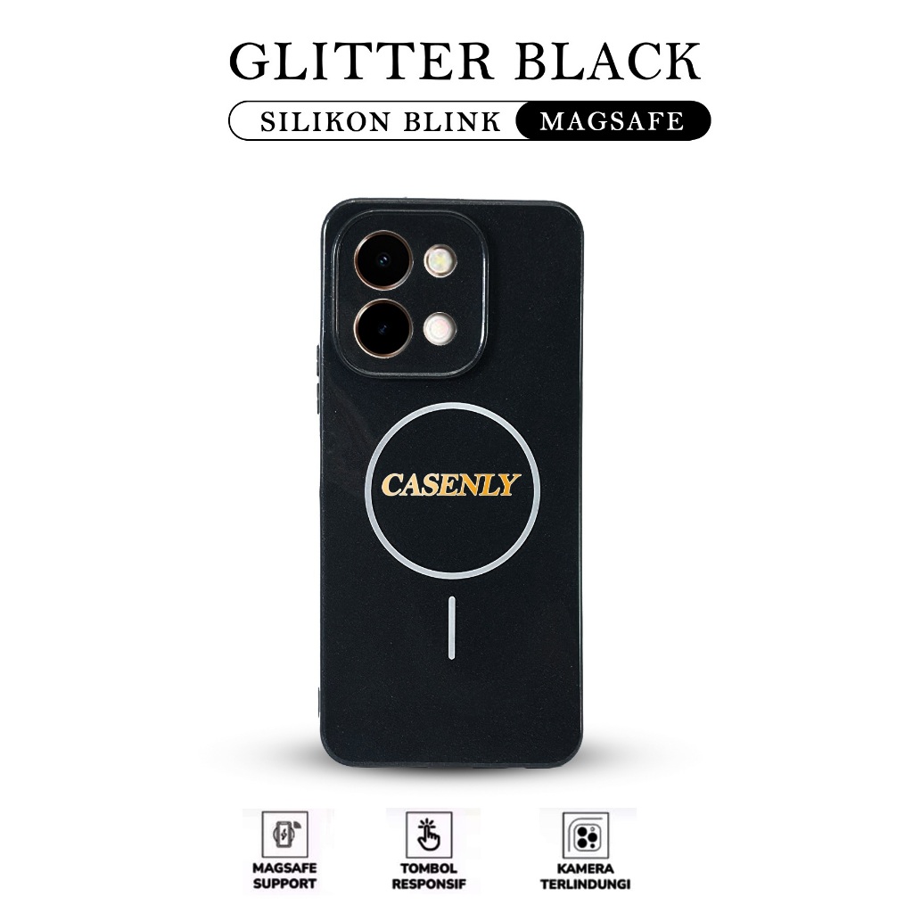 Casenly Case Magsafe Black Glitter Magnetic Wireless Case for Vivo Y28 Vivo Y29 - MAG12