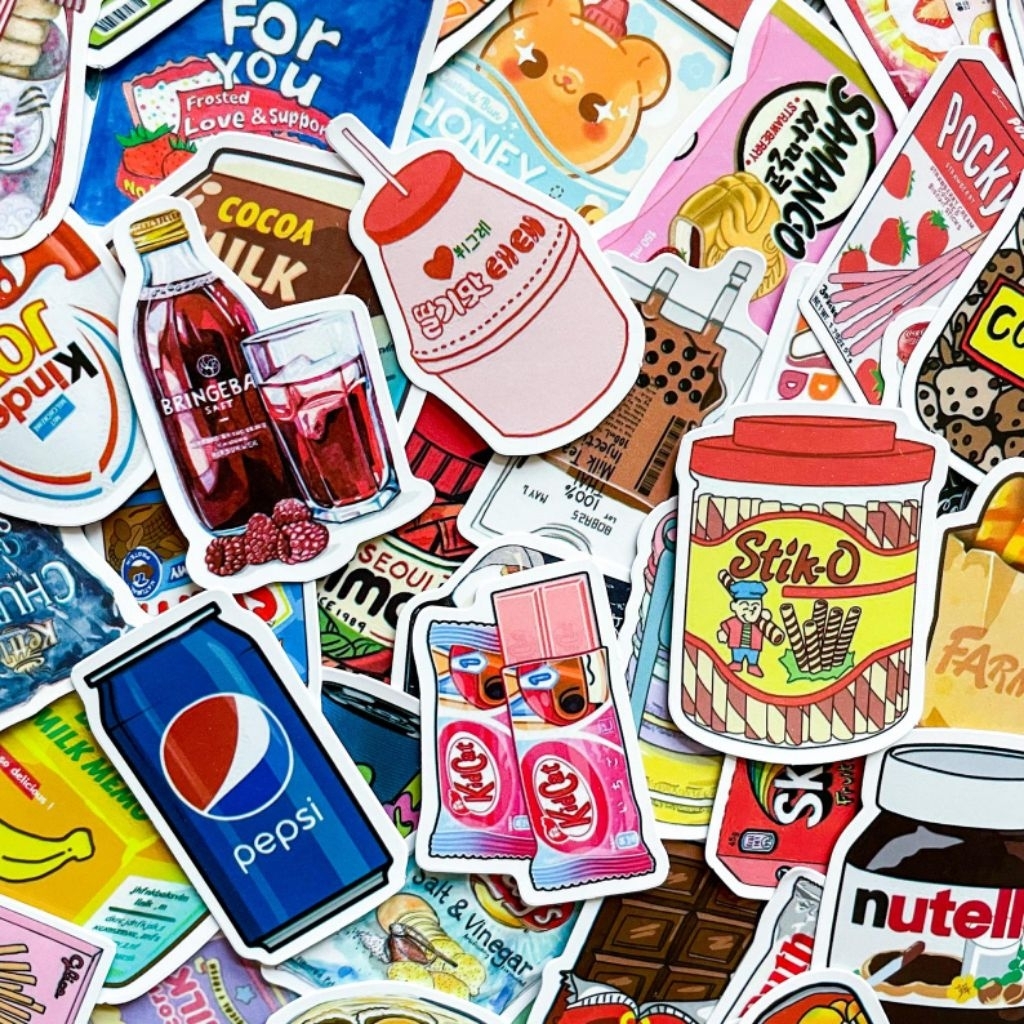 50pcs Snack Stickers, Kawaii Food Stickers, Funny Cartoon Stickers, Waterproof Stickers for Scrapboo