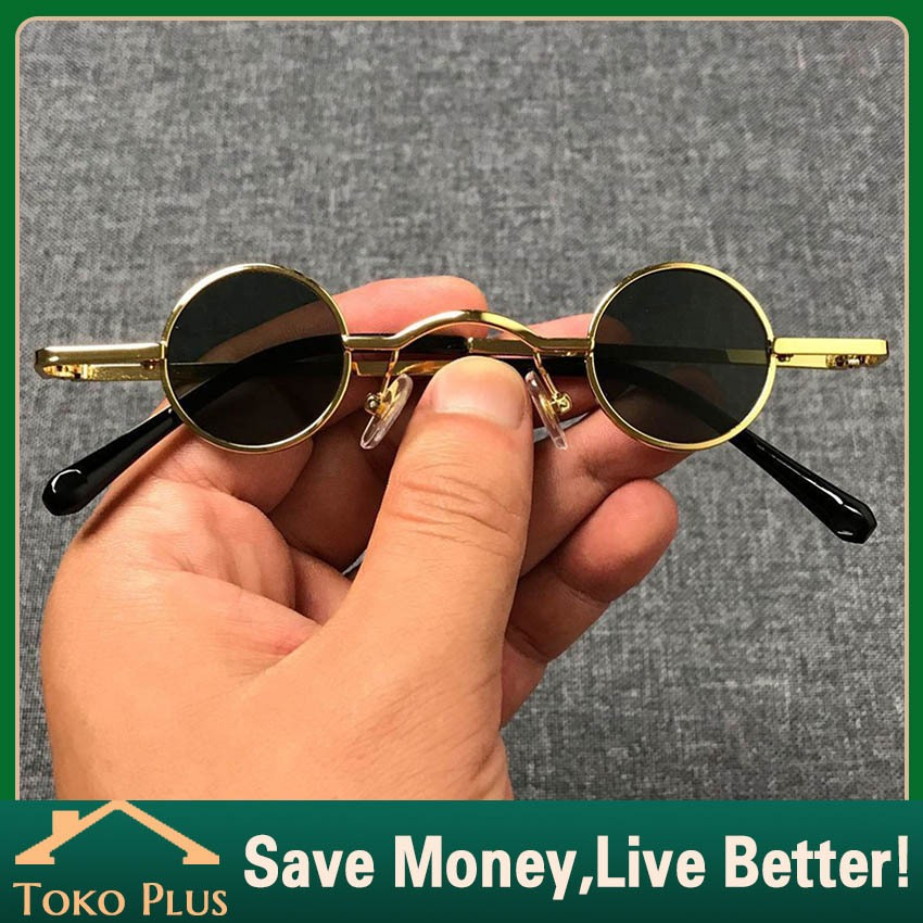 Kacamata Boboho Retro Bulat Matahari Bingkai Kecil Lensa Hitam Kacamata Mini Kacamata Trendy Kacamat