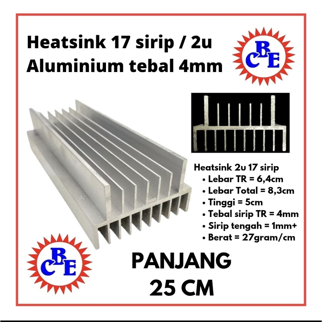 heatsink 2u 25cm / 17 sirip 25 cm | aluminium hetsing pendingin 17sirip 25cm