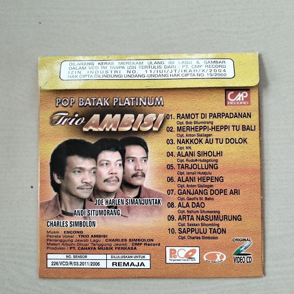 VCD Musik Trio Ambisi - Pop Batak Platinum
