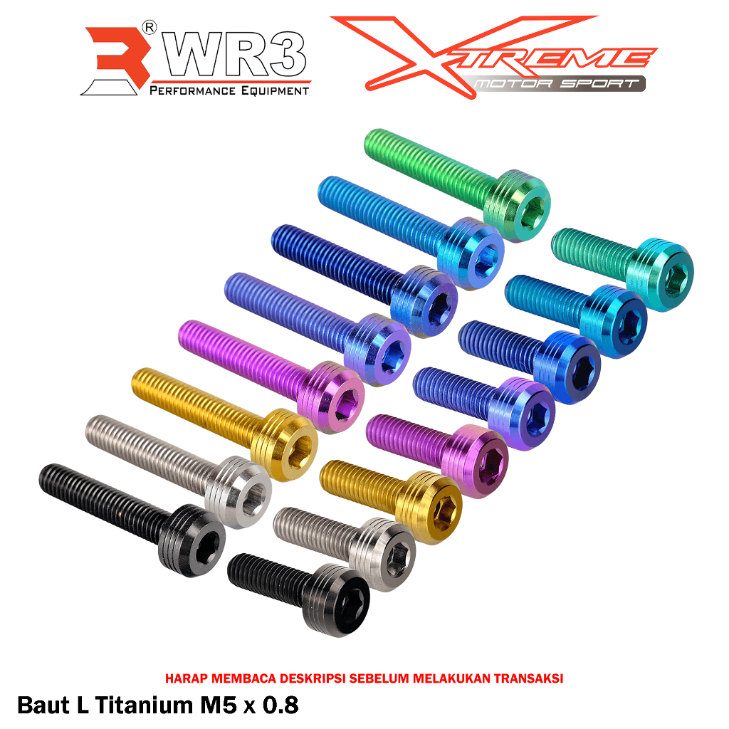 Baut Titanium L WR3 Small Head Uk. M5 Baut 8 Kunci L4 / M6 Baut 10 Kunci L5 Untuk Mirror Holder / Wi