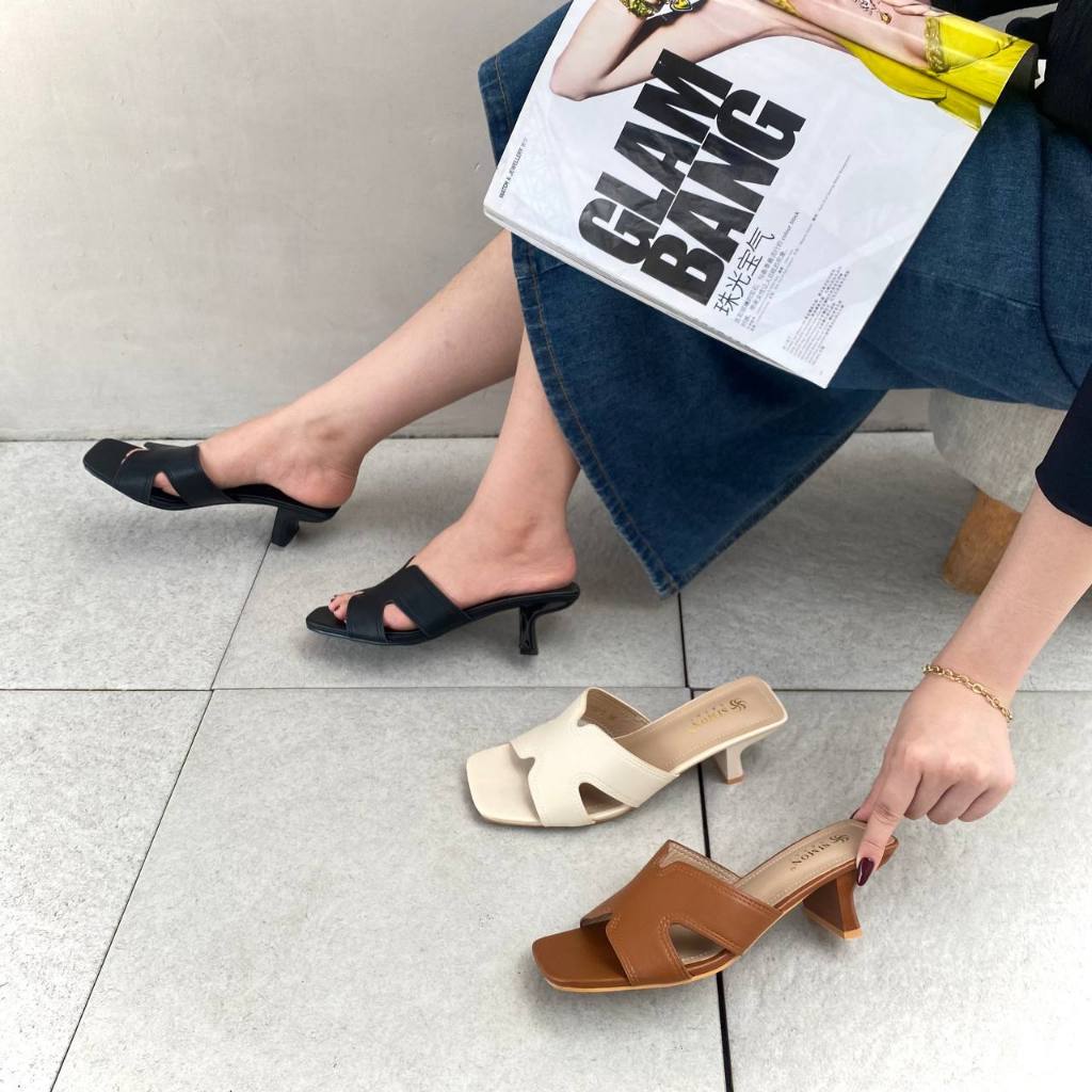 Simoncelli Sandal Heels Wanita 3 Cm | Sandal Kerja Hitam | Sandal Kondangan | Pesta | Sandal Korea |