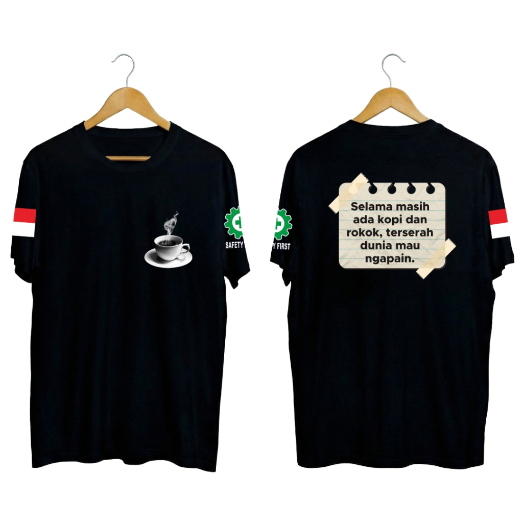 KAOS PRIA DISTRO DTF SELAMA MASIH ADA KOPI DAN ROKOK, TERSERAH DUNIA MAU NGAPAIN | KaosLucu.ID