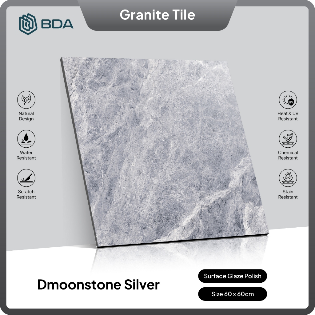 BDA Granite Tile 60X60 Keramik Granit Lantai Dinding Dekorasi Interior Motif Batu Dmoonstone Silver