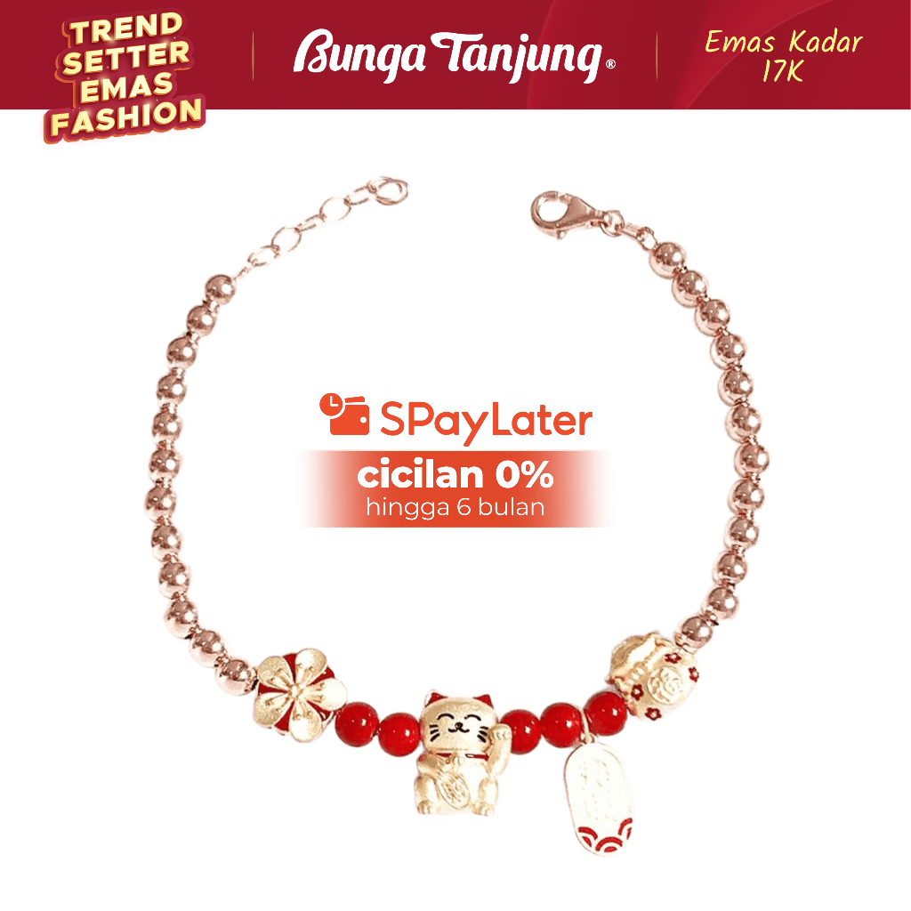 GELANG BOBBA LUCKY CAT KH - EMAS 17K - BUNGA TANJUNG GOLD
