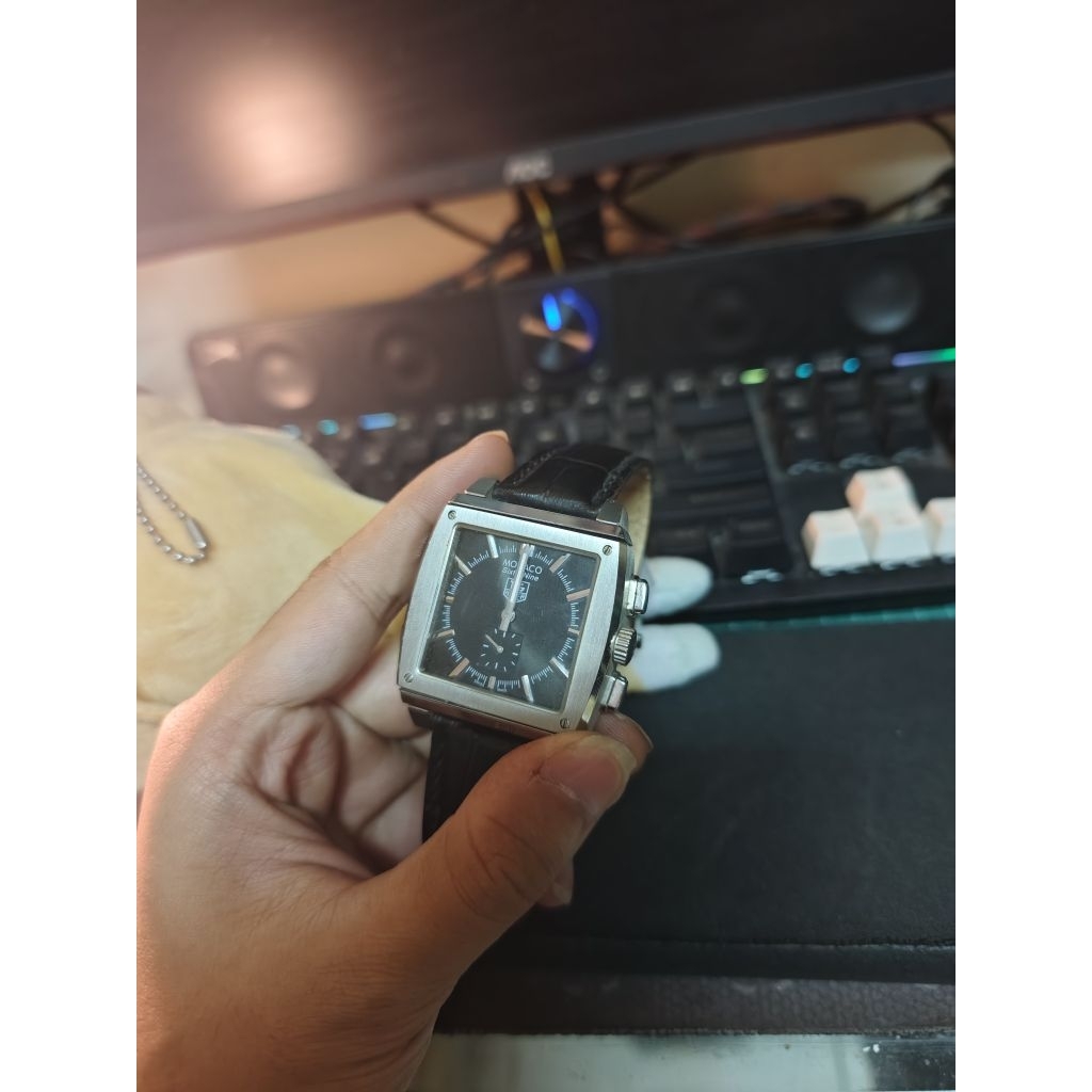 Jam Tangan Anadigi Tag Heuer Monaco Sixty Nine Analog Digital Mirror Copy CW9110-0 Flip Chronograph