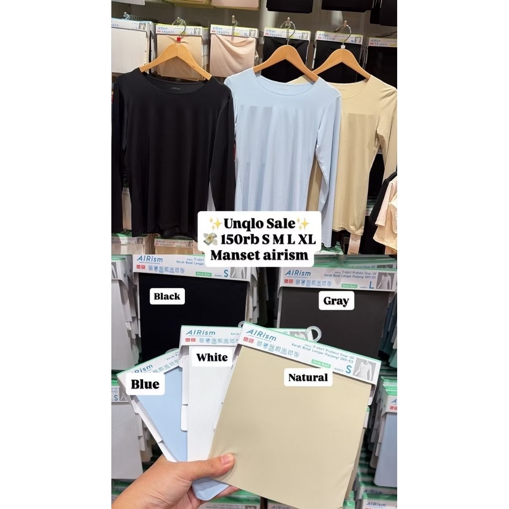 Uniqlo airism manset kerah bulat lengan panjang