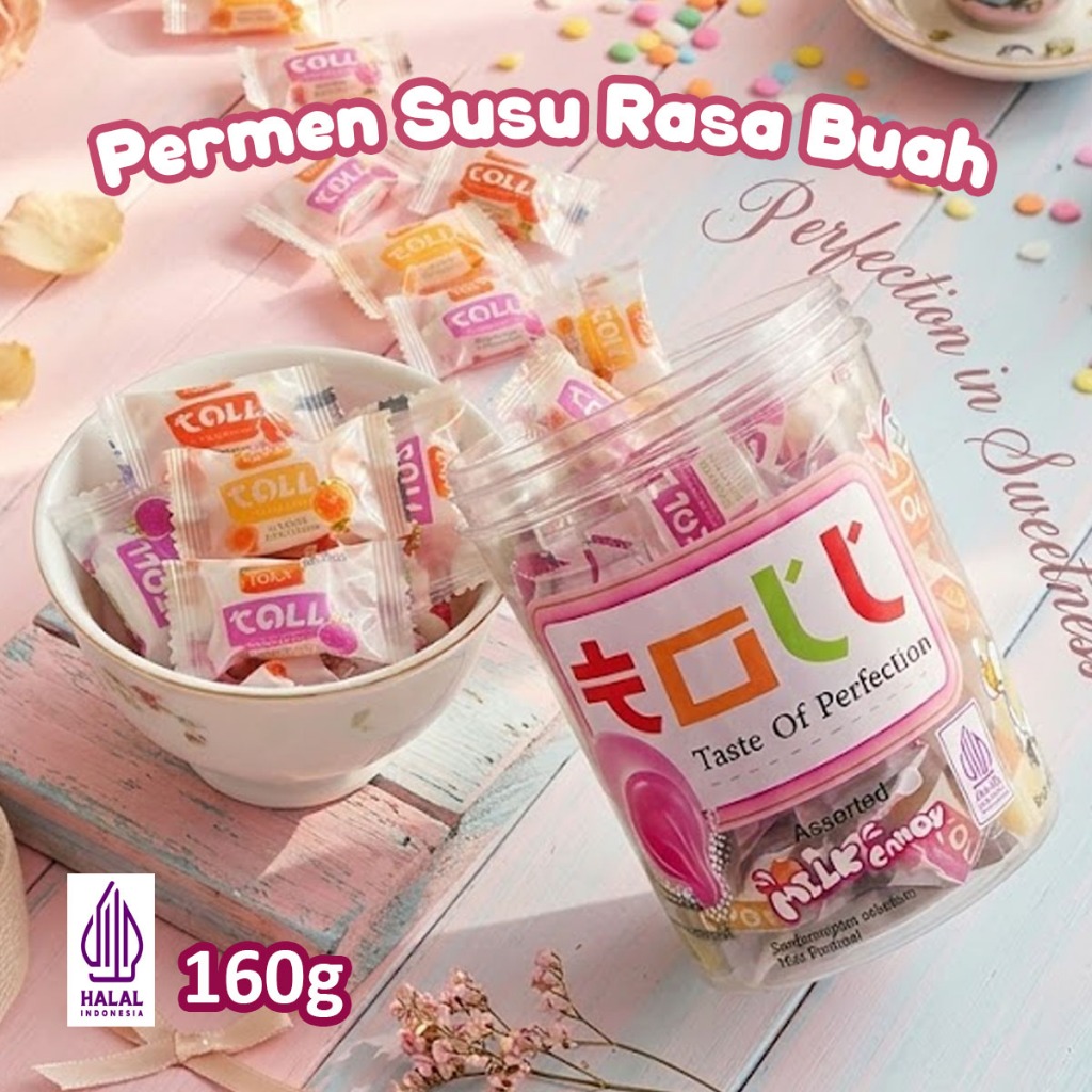 Permen Susu Isi Krim Buah Toll Milk Candy Toples 160gr Halal Assorted Fruity Candy Permen Susu Rasa 