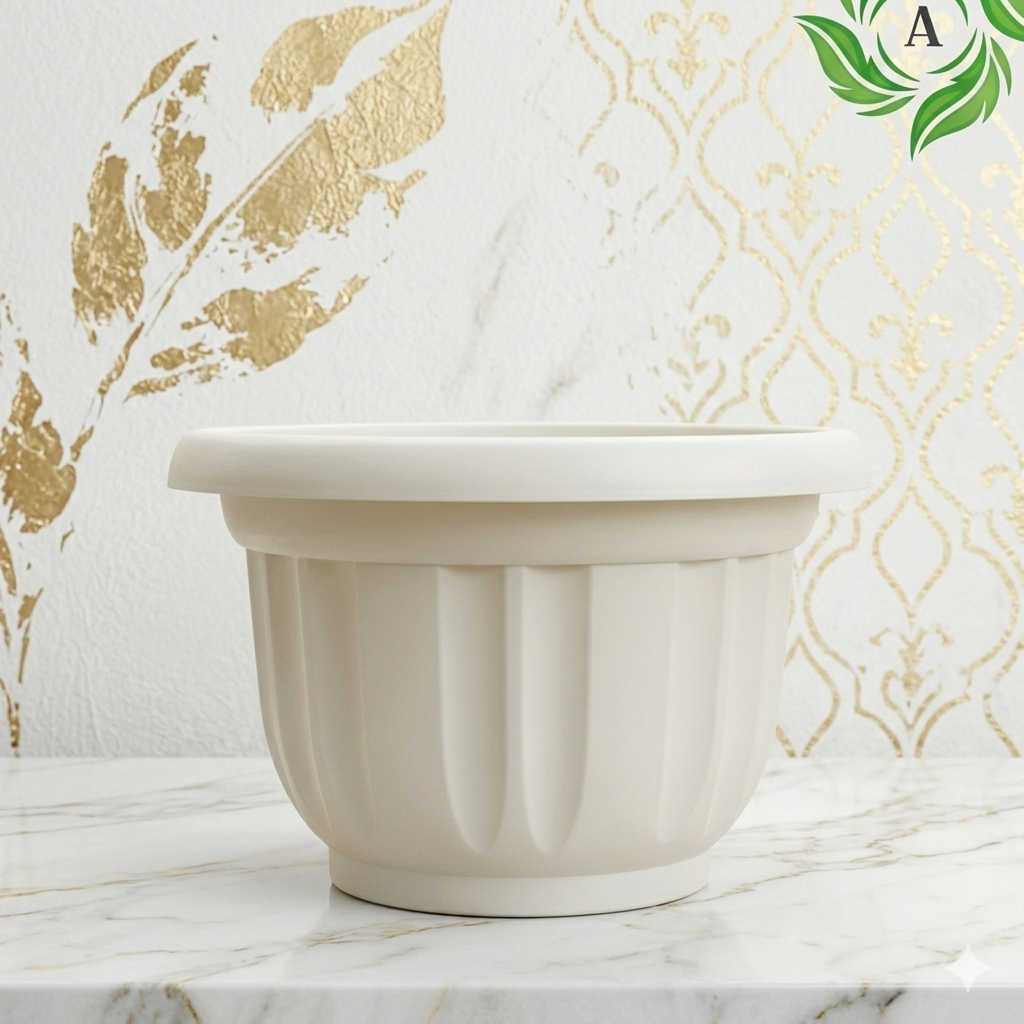 Pot Tanaman Bulat Jumbo Besar Diameter 60 CM - Pot Ebony 60 Putih