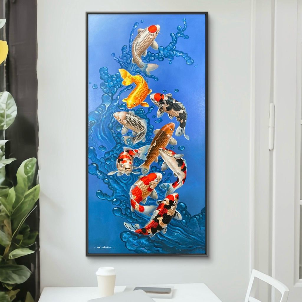 LUKISAN IKAN KOI 3D HIASAN DINDING RUANG TAMU MINIMALIS