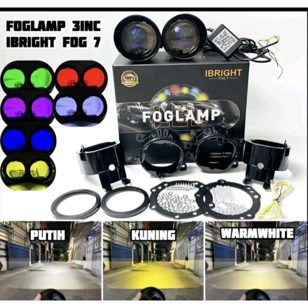 BILED FOGLAMP FOG7 APP 3 INCH Foglamp RGB FOG 7 IBRIGHT HONDA TOYOTA MOBIL