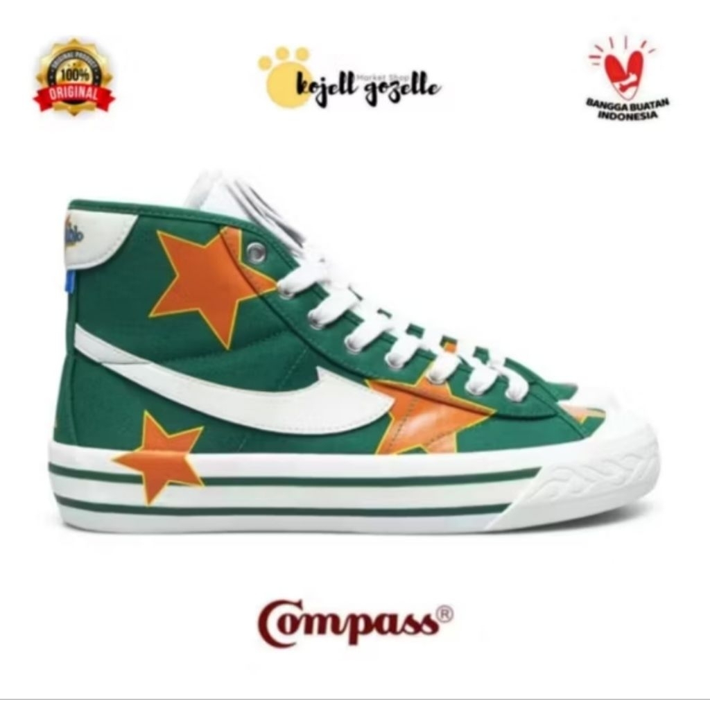 Sepatu Compass Retrograde Boy Pablo Hi Green Size 42