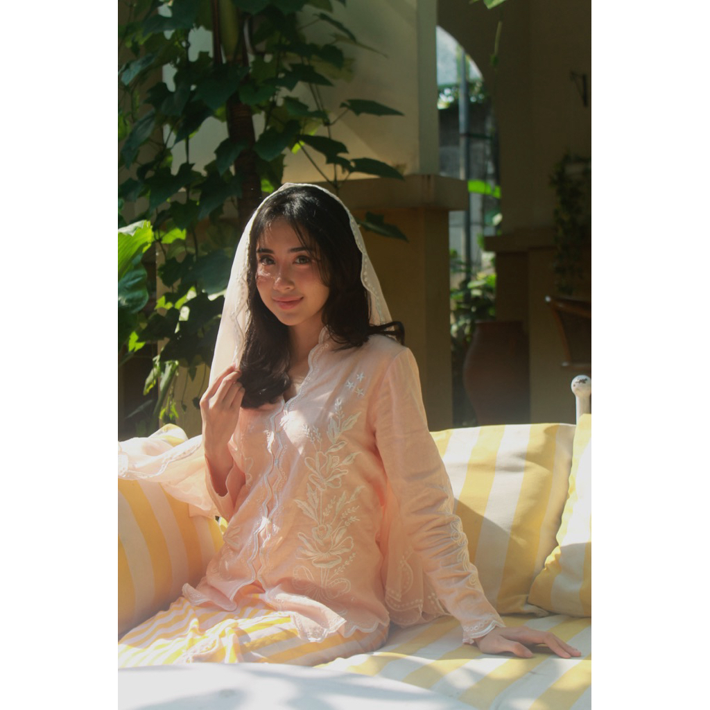 Kebaya Luana - Kebaya Encim Modern Bordir Manual Raya Baju Lebaran Wanita Pink Sale peach Mint Hijau