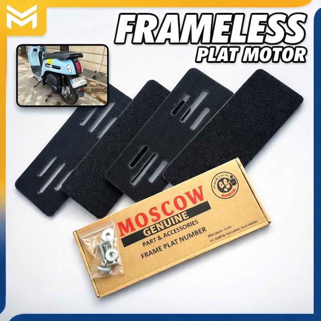 FRAMELESS PLAT MOTOR DUDUKAN PLATE NOMOR MOSCOW MOTOR UNIVERSAL PAPAN PLAT NO TEMPEL BINGKAI