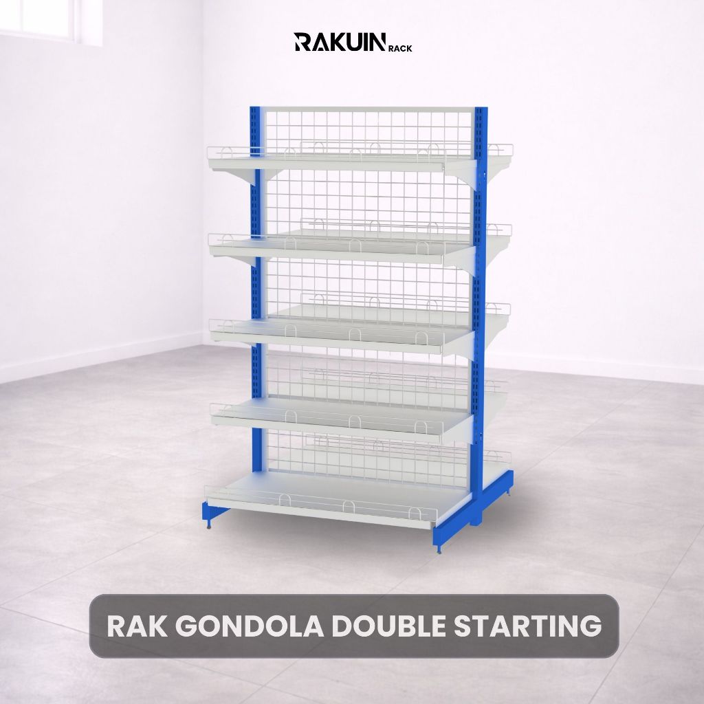 Rak Minimarket Dua Sisi (Pembuka) Backmesh / Rak Supermarket dan Minimarket / Rak Gondola Double Sta
