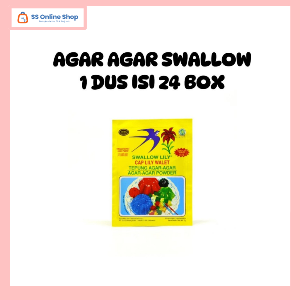 [SS ONLINE 100% ORI KARTON] Agar Agar Swallow Plain Powder 1 Dus Isi 24 Box – Bubuk Agar-Agar Swallo