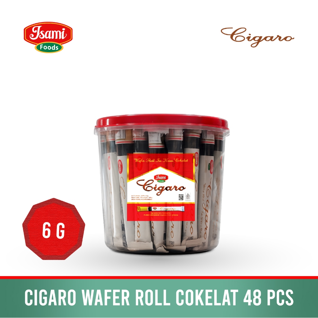 [ISAMI FOODS] Cemilan Enak Cigaro Wafer Roll Isi Krim Cokelat 6 gr x 48 pcs