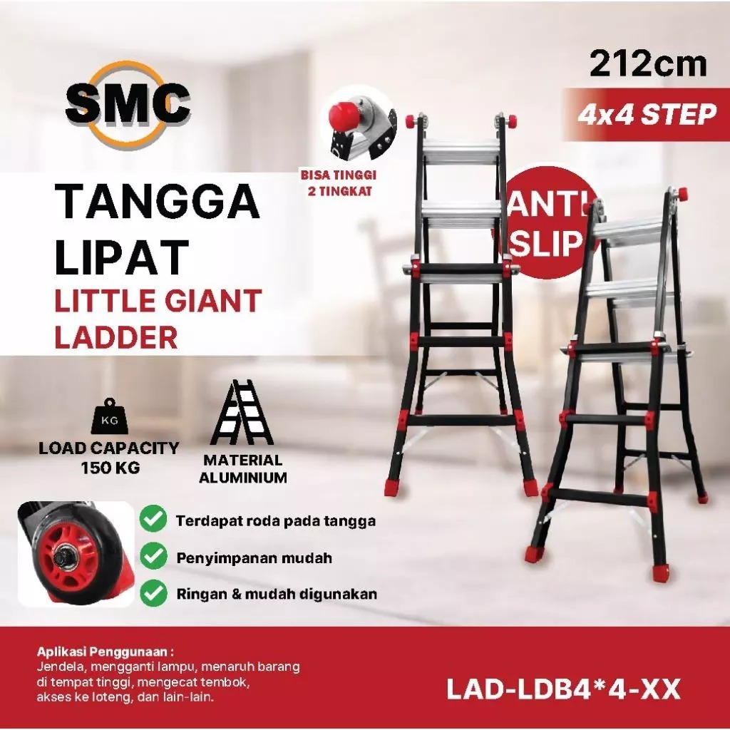 SMC Tangga Lipat Ladder 6.4 Meter Tangga Lipat 6 Step Aluminium Hitam