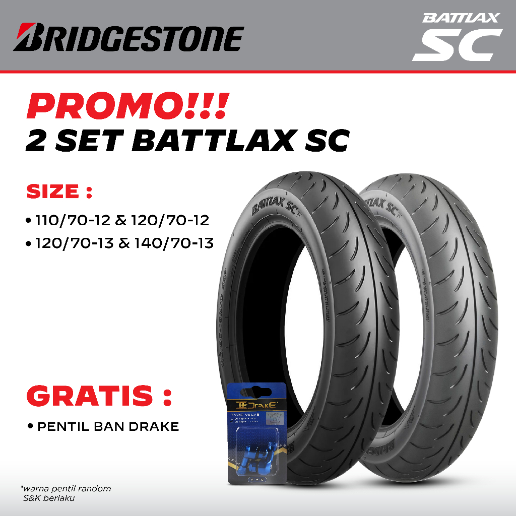 Ban Motor Bridgestone Battlax SC Set Depan Belakang Vespa Sprint Primavera 110/70-12 & 120/70-12 Fro